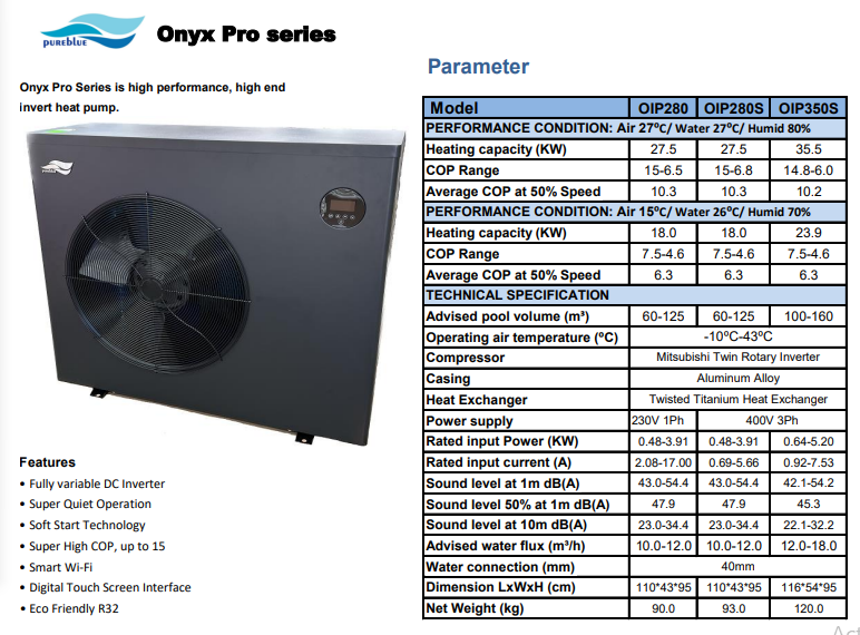 Onyx Pro Inverter Heat Pump 27.5KW