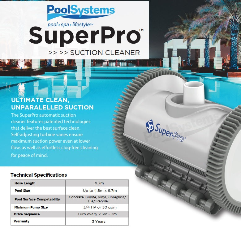 Pool Suction Cleaner SUPER PRO by Harward 2 Wheel With 9.7m Hose