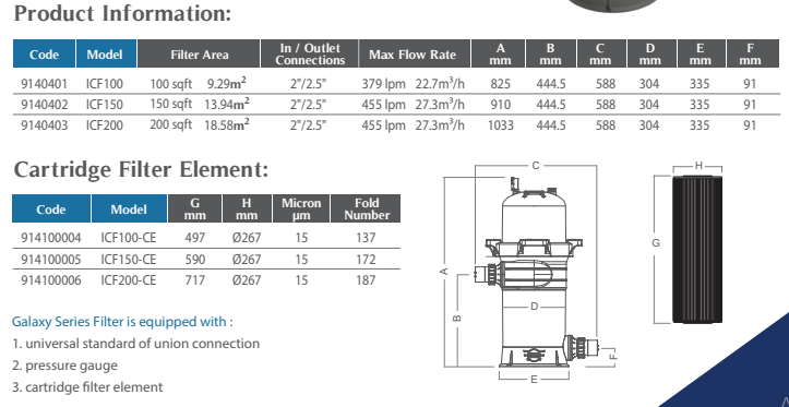 Emaux Galaxy Single-Element Cartridge Filter