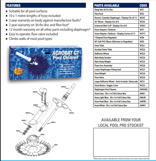 Acrobat GT Diaphragm Pool Cleaner – Zephyr Pool Supplies