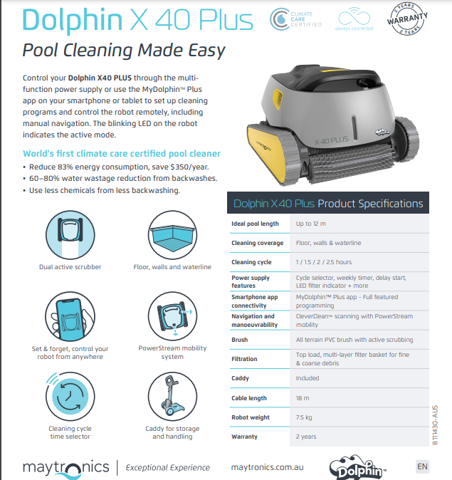 Maytronic Dolphin X40 Plus Robotic Pool Cleaner